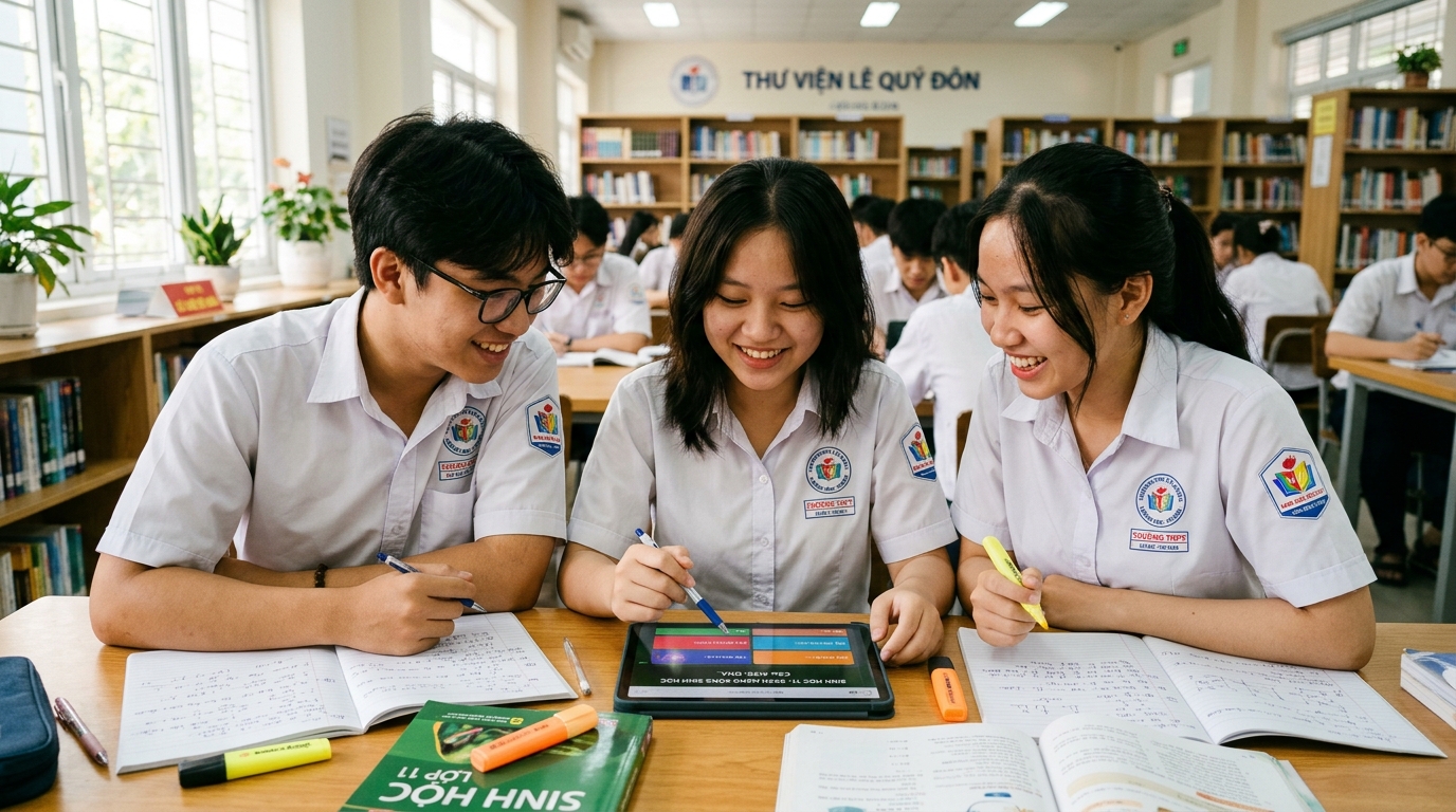 Học sinh học tập và làm bài nhóm